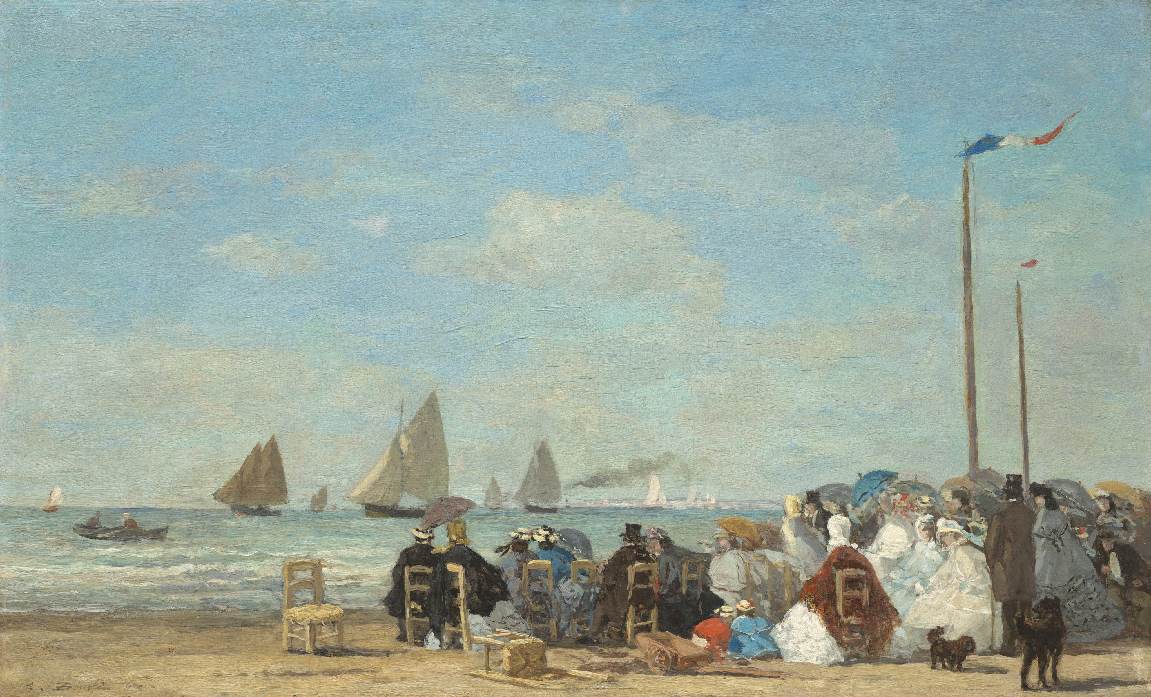 peinture-français- Boudin /Scène de plage à Trouville