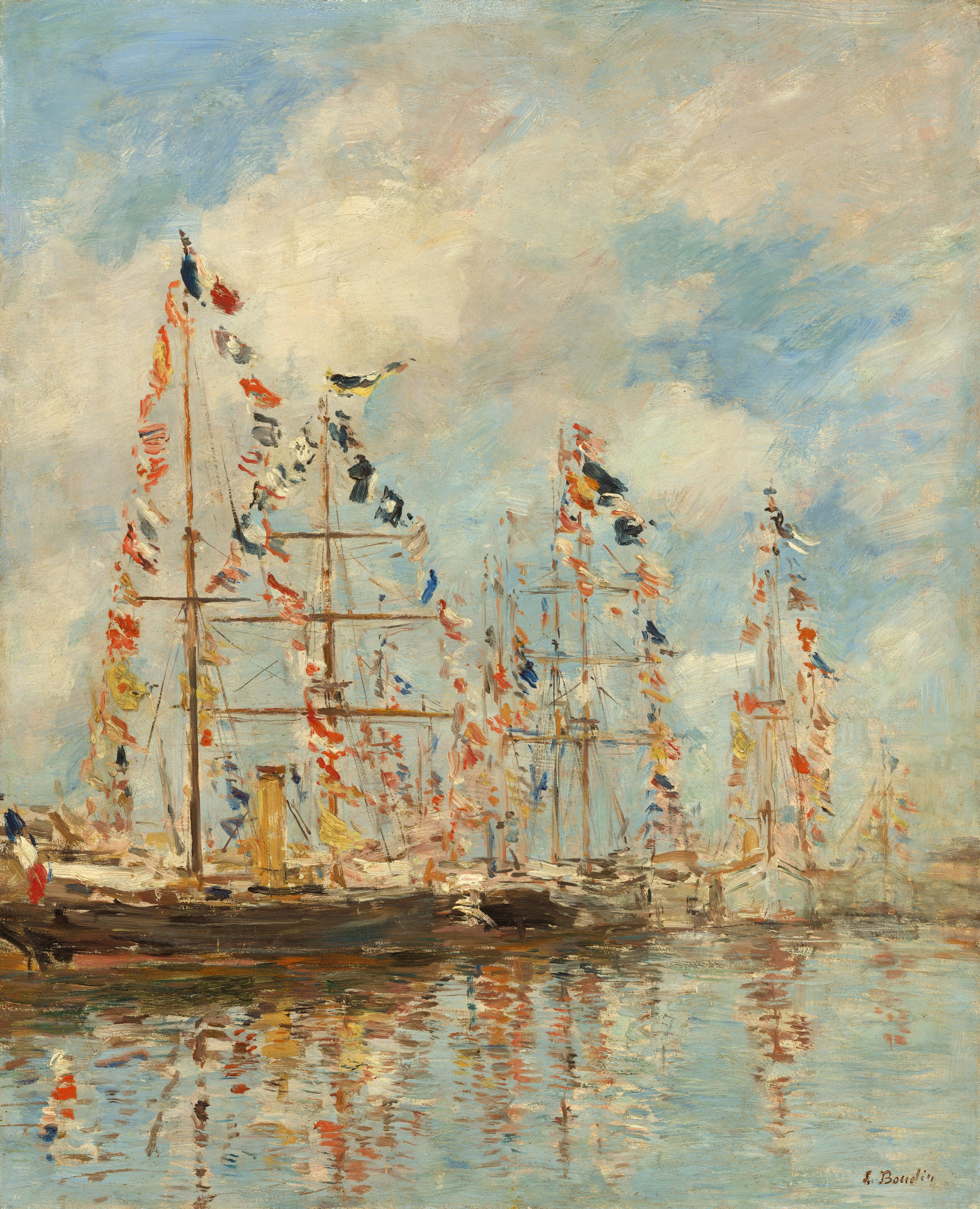 painting-French- Boudin /Bassin des Yachts (sailboats) in Trouville-Deauville