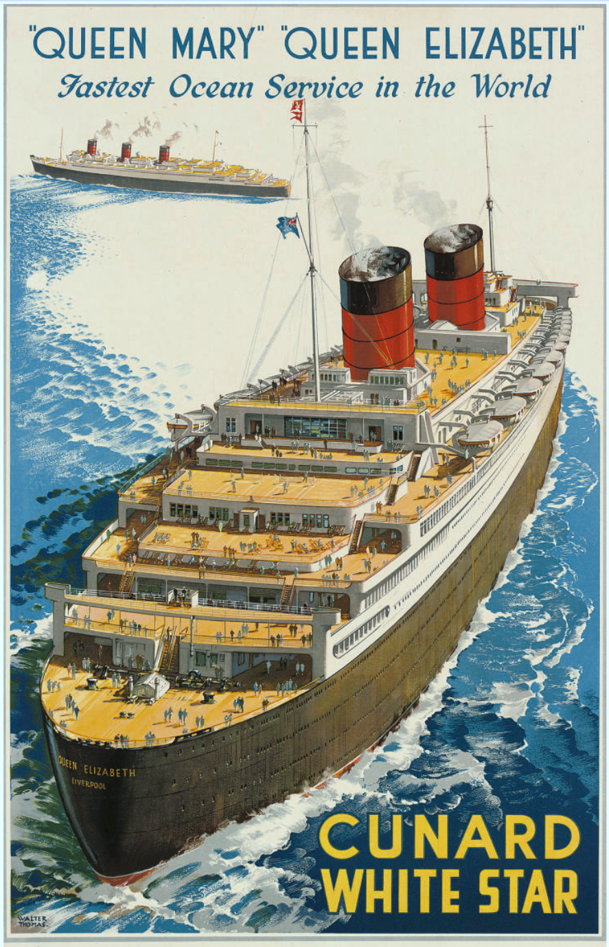 affiche vintage /paquebot Queen Mary Elizabeth