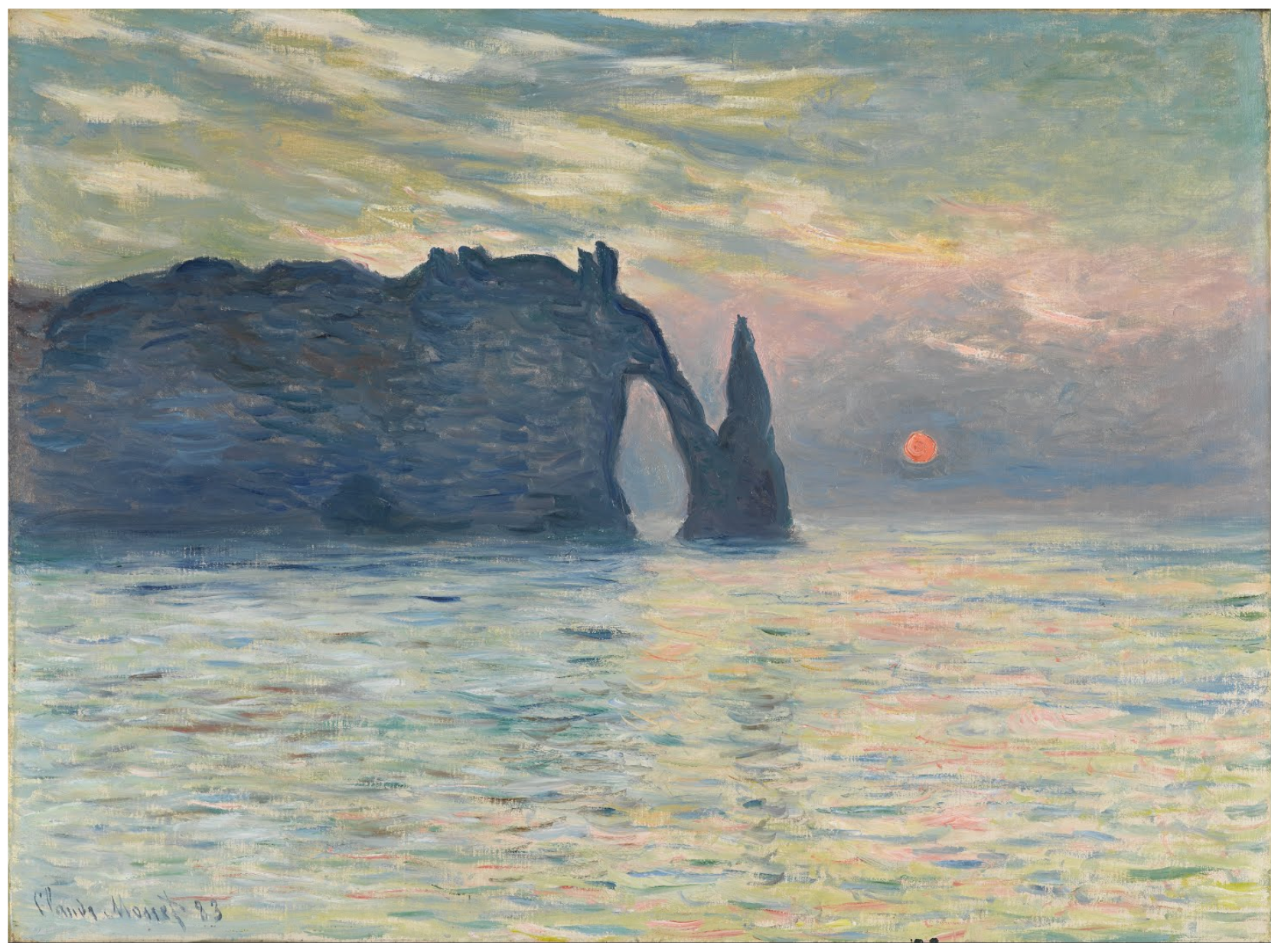 peinture-français- Monet /Soleil couchant à Étretat